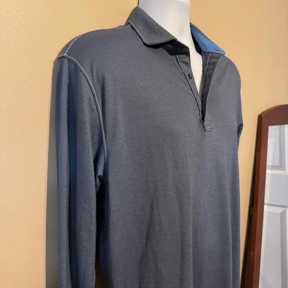 Classic Blue/Gray Long Sleeve Polo Shirt - Picture 5 of 11